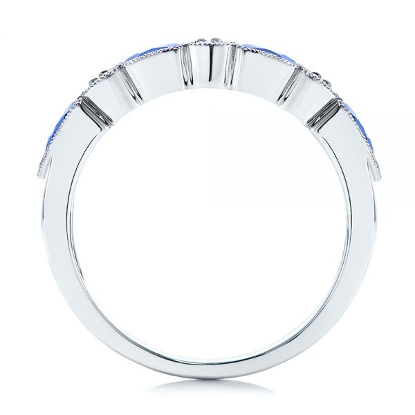14k White Gold Blue Sapphire And Diamond Wedding Ring - Front View - 105421