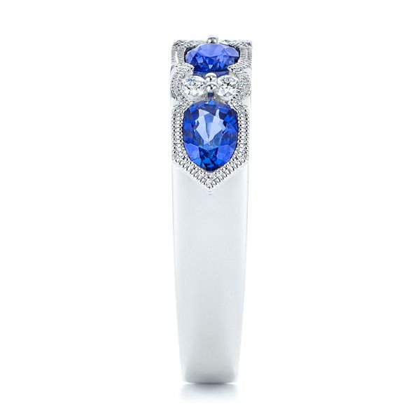 18k White Gold 18k White Gold Blue Sapphire And Diamond Wedding Ring - Side View -  105421