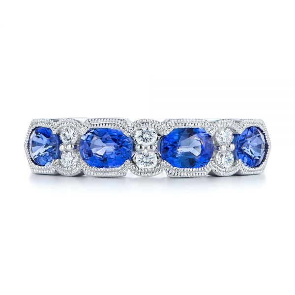 14k White Gold Blue Sapphire And Diamond Wedding Ring - Top View -  105421