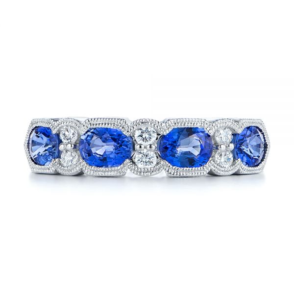 14k White Gold Blue Sapphire And Diamond Wedding Ring - Top View - 105421