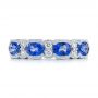 14k White Gold Blue Sapphire And Diamond Wedding Ring - Top View -  105421 - Thumbnail