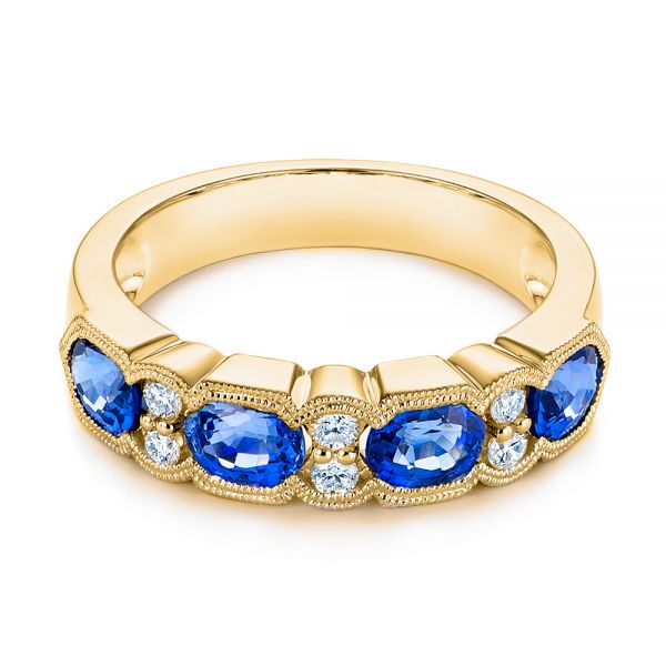18k Yellow Gold 18k Yellow Gold Blue Sapphire And Diamond Wedding Ring - Flat View - 105421