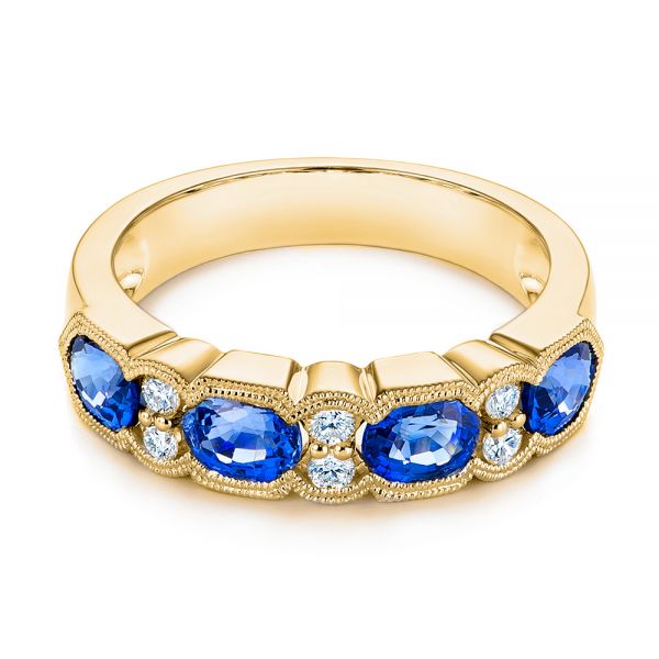 18k Yellow Gold 18k Yellow Gold Blue Sapphire And Diamond Wedding Ring - Flat View -  105421