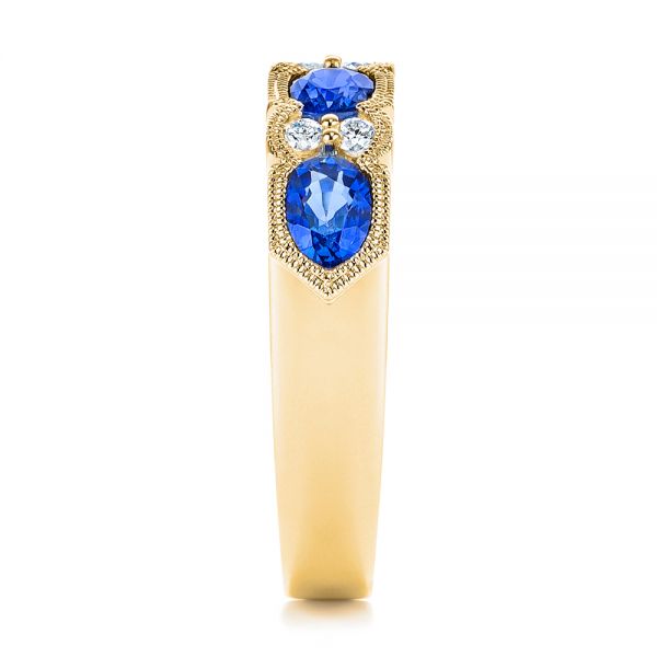 18k Yellow Gold 18k Yellow Gold Blue Sapphire And Diamond Wedding Ring - Side View -  105421