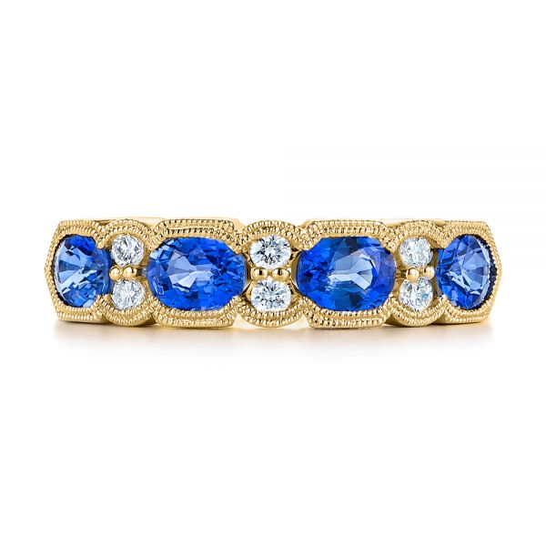 14k Yellow Gold 14k Yellow Gold Blue Sapphire And Diamond Wedding Ring - Top View -  105421