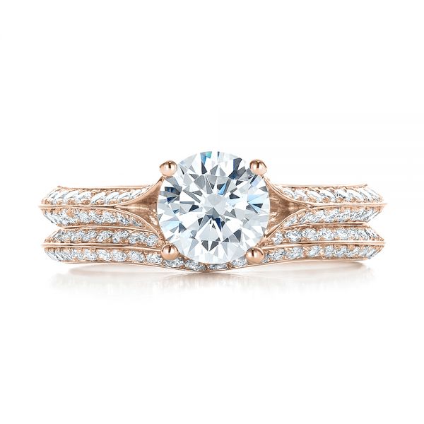 14k Rose Gold 14k Rose Gold Bright Cut Diamond Wedding Band - Top View - 100408