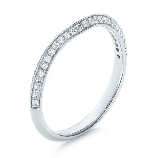 14k White Gold Bright Cut Diamond Wedding Band - Three-Quarter View -  100408