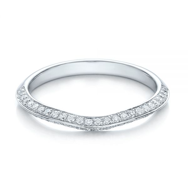 14k White Gold Bright Cut Diamond Wedding Band - Flat View -  100408