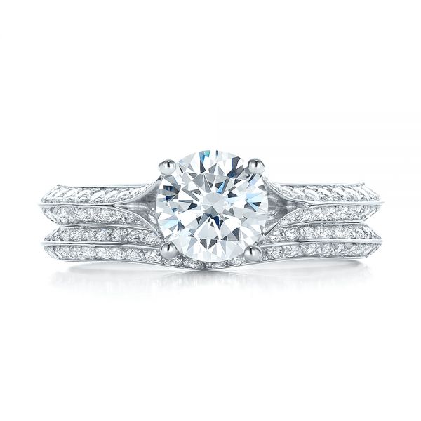 14k White Gold Bright Cut Diamond Wedding Band - Top View - 100408