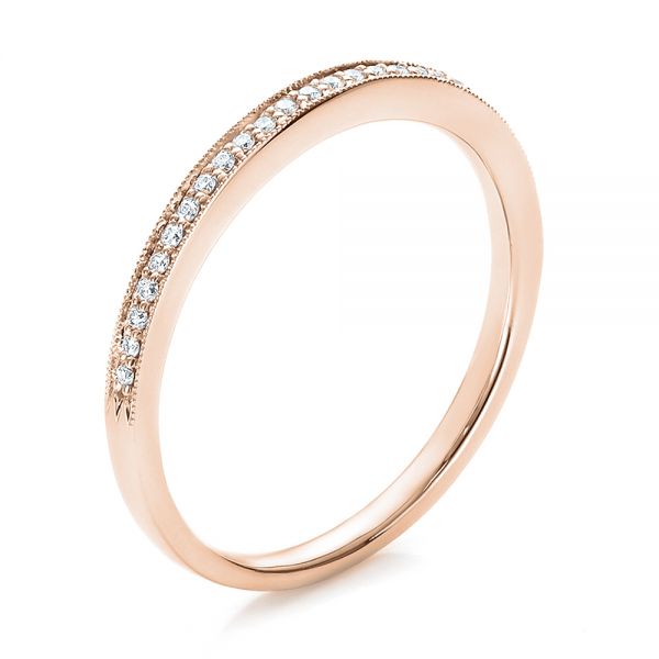 18k Rose Gold 18k Rose Gold Bright Cut Diamond Wedding Band - Three-Quarter View - 100414