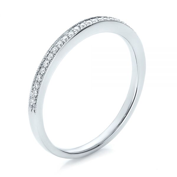 14k White Gold Bright Cut Diamond Wedding Band - Three-Quarter View -  100414