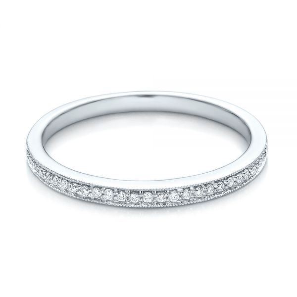 14k White Gold Bright Cut Diamond Wedding Band - Flat View -  100414
