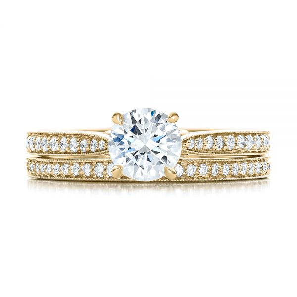 18k Yellow Gold 18k Yellow Gold Bright Cut Diamond Wedding Band - Top View - 100414