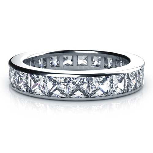  Platinum Platinum Channel Princess Cut Diamond Women's Anniversary Band - Three-Quarter View -  938 - Thumbnail