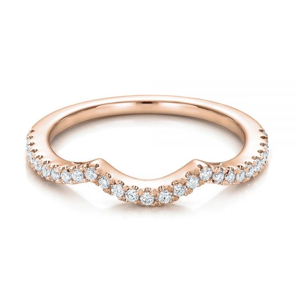 18k Rose Gold 18k Rose Gold Contemporary Curved Shared Prong Diamond Wedding Band - Flat View -  100411