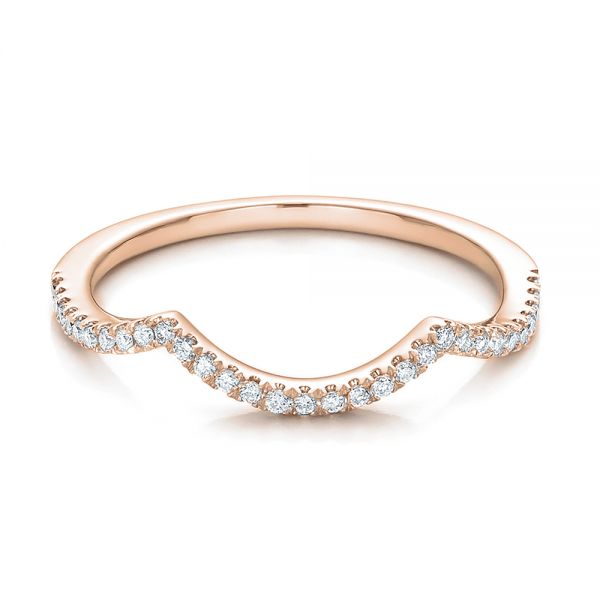 18k Rose Gold 18k Rose Gold Contemporary Curved Shared Prong Diamond Wedding Band - Flat View -  100412