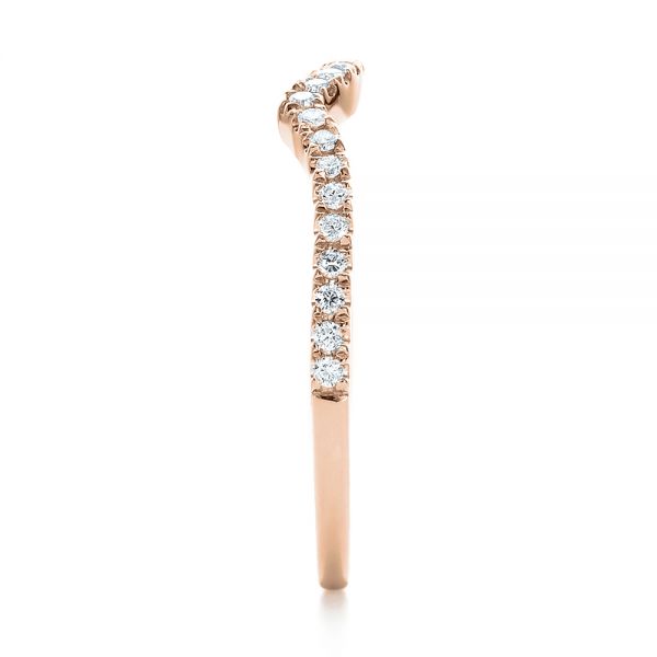 18k Rose Gold 18k Rose Gold Contemporary Curved Shared Prong Diamond Wedding Band - Side View -  100411
