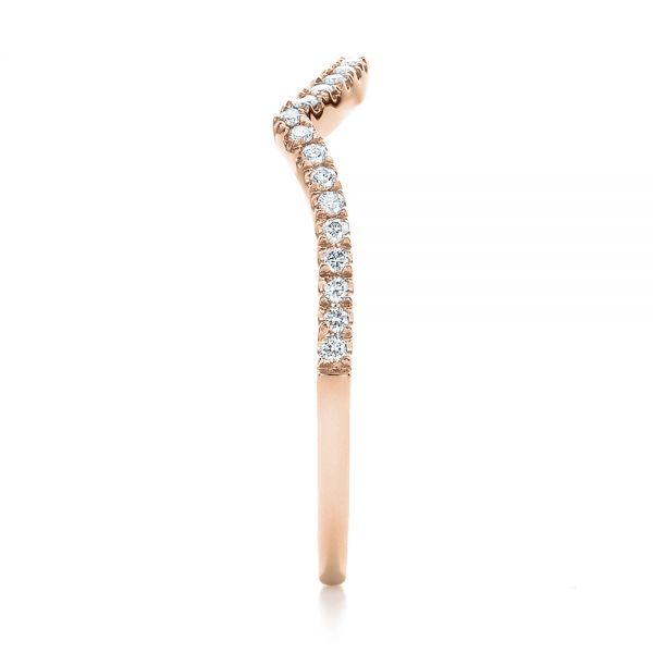 18k Rose Gold 18k Rose Gold Contemporary Curved Shared Prong Diamond Wedding Band - Side View -  100412