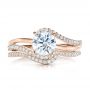 14k Rose Gold 14k Rose Gold Contemporary Curved Shared Prong Diamond Wedding Band - Top View -  100410 - Thumbnail