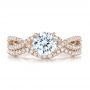 18k Rose Gold 18k Rose Gold Contemporary Curved Shared Prong Diamond Wedding Band - Top View -  100411 - Thumbnail