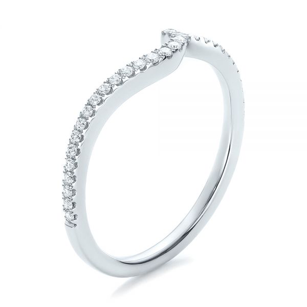 18k White Gold 18k White Gold Contemporary Curved Shared Prong Diamond Wedding Band - Three-Quarter View -  100410