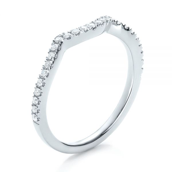 14k White Gold Contemporary Curved Shared Prong Diamond Wedding Band - Three-Quarter View - 100411