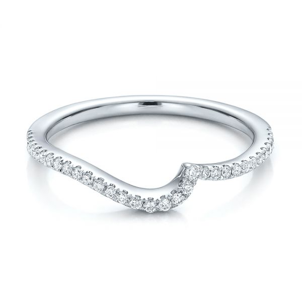 18k White Gold 18k White Gold Contemporary Curved Shared Prong Diamond Wedding Band - Flat View -  100410