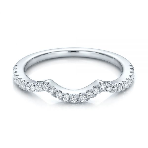 14k White Gold Contemporary Curved Shared Prong Diamond Wedding Band - Flat View -  100411