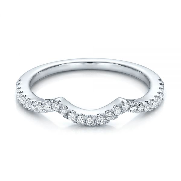 18k White Gold 18k White Gold Contemporary Curved Shared Prong Diamond Wedding Band - Flat View -  100411