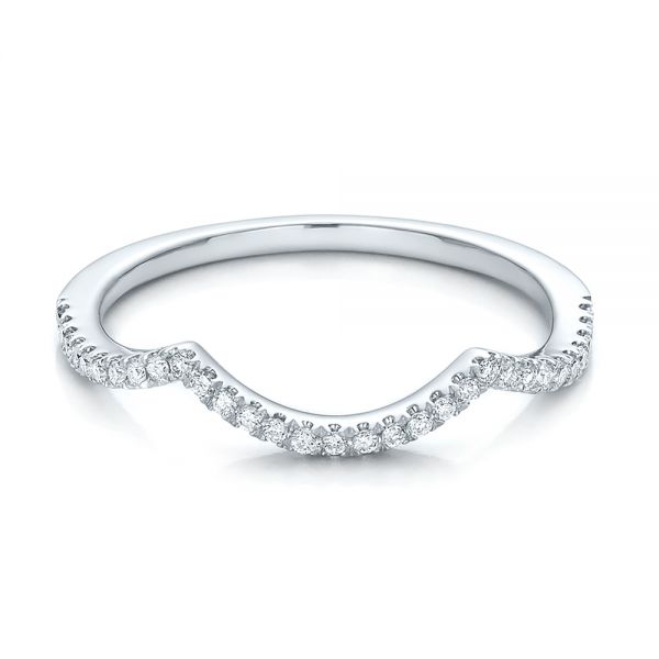 14k White Gold Contemporary Curved Shared Prong Diamond Wedding Band - Flat View -  100412
