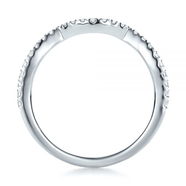 14k White Gold Contemporary Curved Shared Prong Diamond Wedding Band - Front View - 100411
