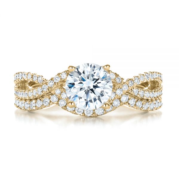 14k Yellow Gold 14k Yellow Gold Contemporary Curved Shared Prong Diamond Wedding Band - Top View - 100411