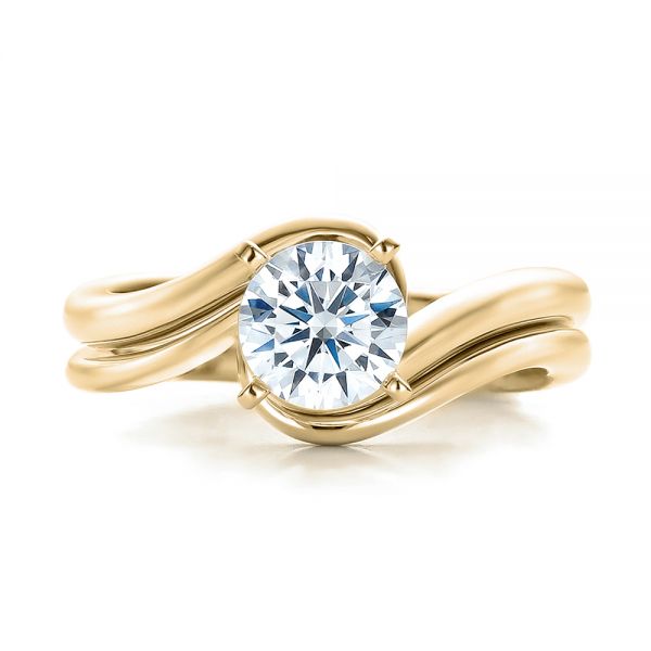 18k Yellow Gold 18k Yellow Gold Contemporary Curved Wedding Band - Top View - 100409