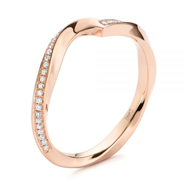 18k Rose Gold Contoured Diamond Wedding Ring - Three-Quarter View -  105159