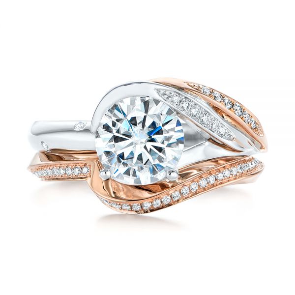 18k Rose Gold Contoured Diamond Wedding Ring - Top View -  105159