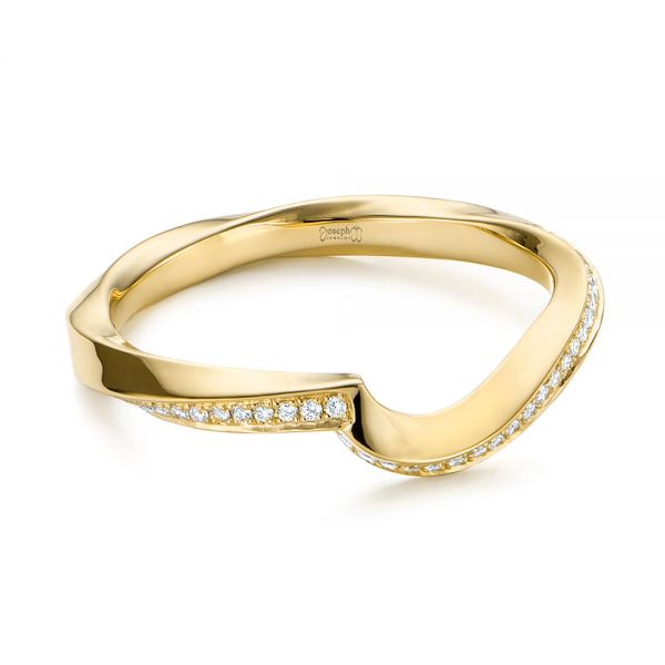 18k Yellow Gold 18k Yellow Gold Contoured Diamond Wedding Ring - Flat View -  105159