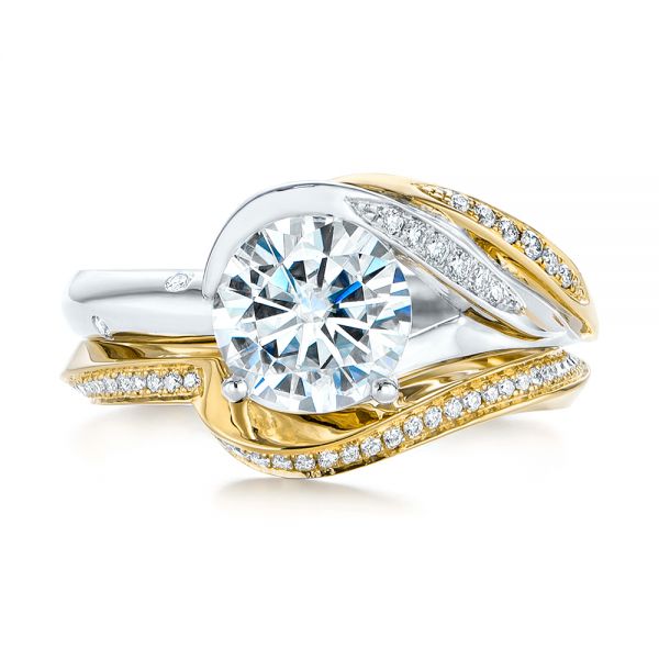 14k Yellow Gold 14k Yellow Gold Contoured Diamond Wedding Ring - Top View -  105159