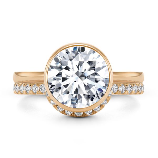 18k Rose Gold 18k Rose Gold Curved Diamond Wedding Band - Top View - 107873