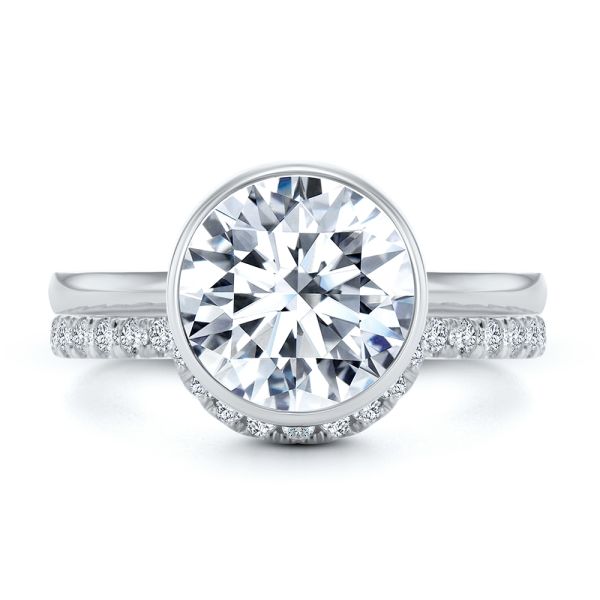 14k White Gold 14k White Gold Curved Diamond Wedding Band - Top View - 107873