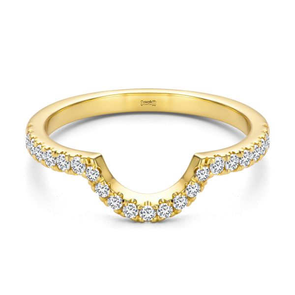 14k Yellow Gold Curved Diamond Wedding Band - Flat View - 107873