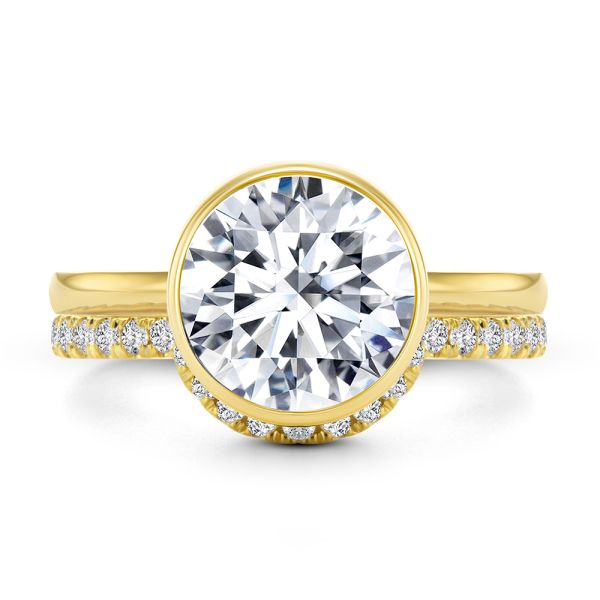 14k Yellow Gold Curved Diamond Wedding Band - Top View - 107873