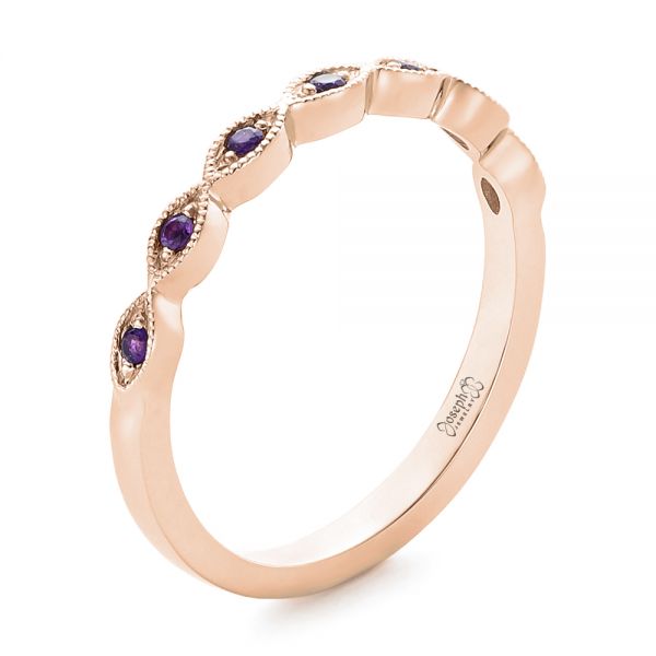 18k Rose Gold 18k Rose Gold Custom Amethyst Wedding Band - Three-Quarter View -  102323