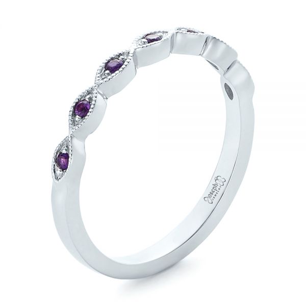 14k White Gold Custom Amethyst Wedding Band - Three-Quarter View -  102323