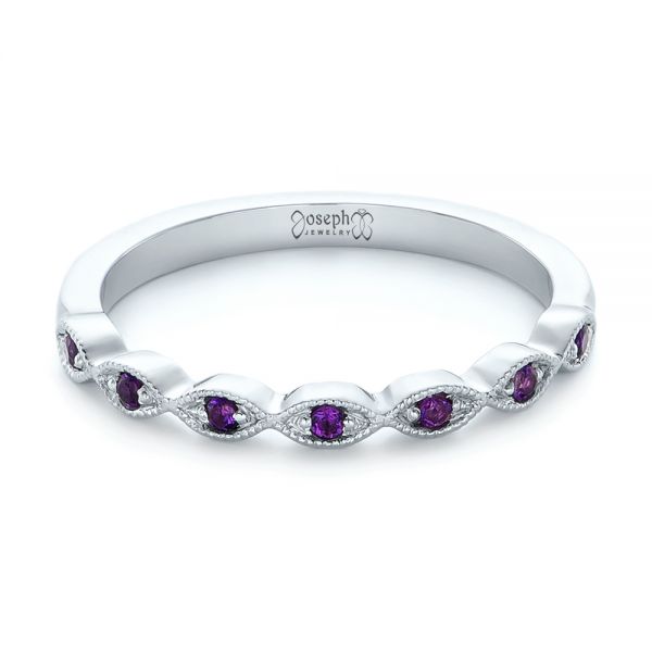 14k White Gold Custom Amethyst Wedding Band - Flat View - 102323