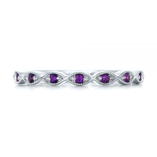 14k White Gold Custom Amethyst Wedding Band - Top View - 102323