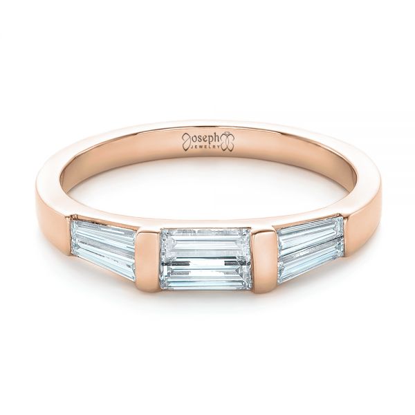 18k Rose Gold 18k Rose Gold Custom Baguette Diamond Wedding Band - Flat View - 102270