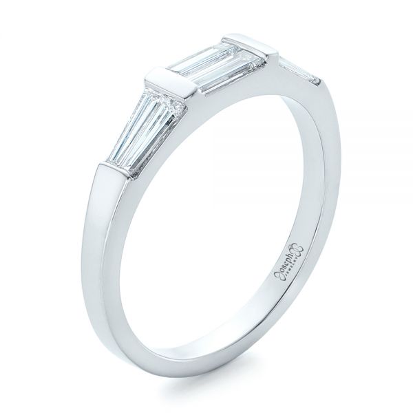 18k White Gold 18k White Gold Custom Baguette Diamond Wedding Band - Three-Quarter View -  102270