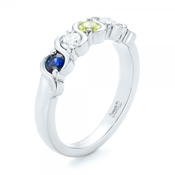 Custom Peridot Blue Sapphire And Diamond Anniversary Band - Three-Quarter View -  102602