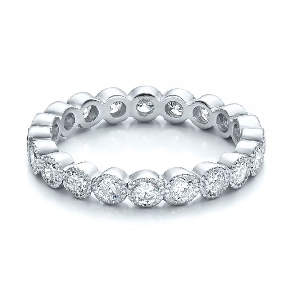 18k White Gold 18k White Gold Custom Bezel Set Diamond Eternity Wedding Ring - Flat View -  100871