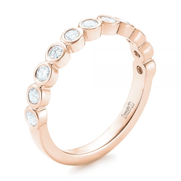 18k Rose Gold 18k Rose Gold Custom Bezel Set Diamond Wedding Band - Three-Quarter View -  102474